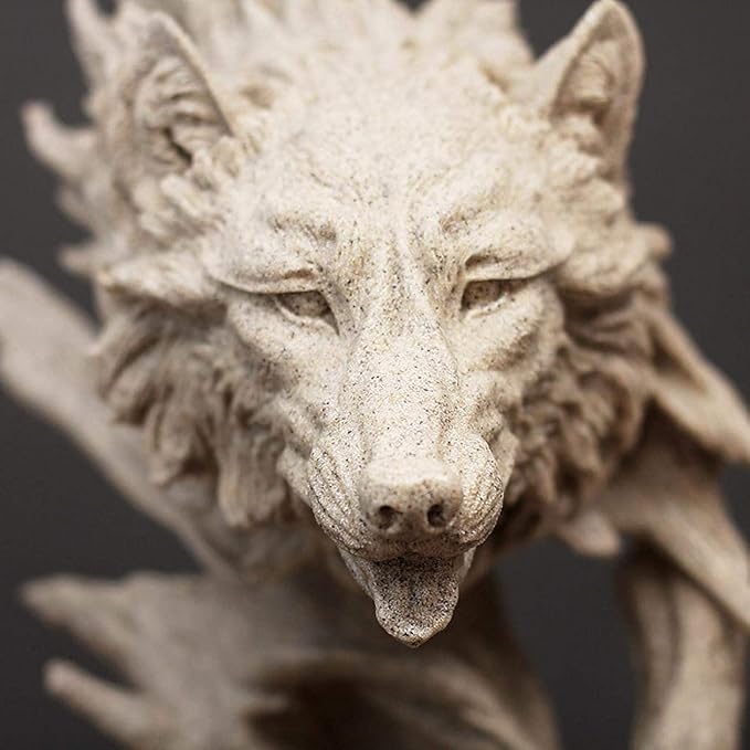Garden Ornaments Decor Statue Outdoor,Abstract Unique Statue Sculpture Creative Statues and Sculptures Outdoor Decor for Garden,Resin Wolf Statue Wolf Head Abstract Sculpture Feather