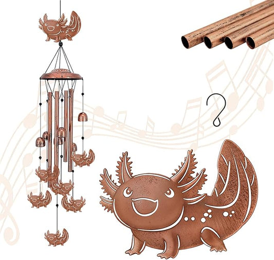 Axolotl Wind Chimes for Outside, Metal Windchimes Outdoors, Axolotls Gifts for Women Men, Memorial Birthday Gifts, Garden Decor for Outside, Home, Patio, Yard, Lawn (Axolotl)