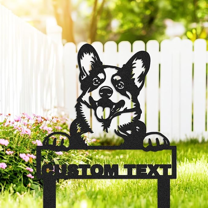 Custom Funny Corgi Garden Sign Yard Stakes, Personalized Metal Dog Garden Decor Name Signs for Outside, Customized Lawn Patio Dog House Decorative Signs Plaque Pet Gardening Decor Gifts