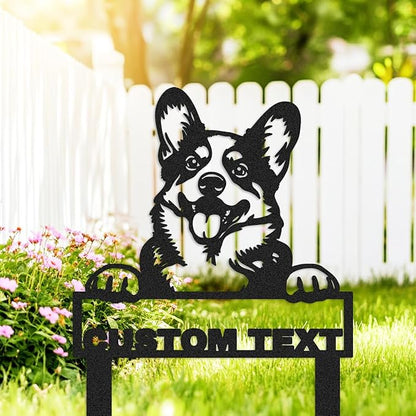 Custom Funny Corgi Garden Sign Yard Stakes, Personalized Metal Dog Garden Decor Name Signs for Outside, Customized Lawn Patio Dog House Decorative Signs Plaque Pet Gardening Decor Gifts