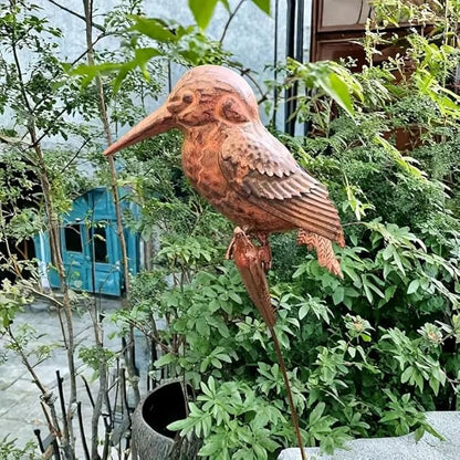 Rusty Kingfisher Metal Garden Stake, 42.5 Inch Bird Sculpture Yard Art, Decorative Lawn Ornament Gift for Bird Lovers (Bronze)