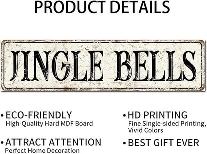 Madcolitote Ancient Retro Jingle Bells Wood Sign Jingle Bells Street Signs Customized Rustic Wooden Wall Art Farmhouse Wall Decor Kitchen Home Decor Signs Wall Hanging Sign 6x24in