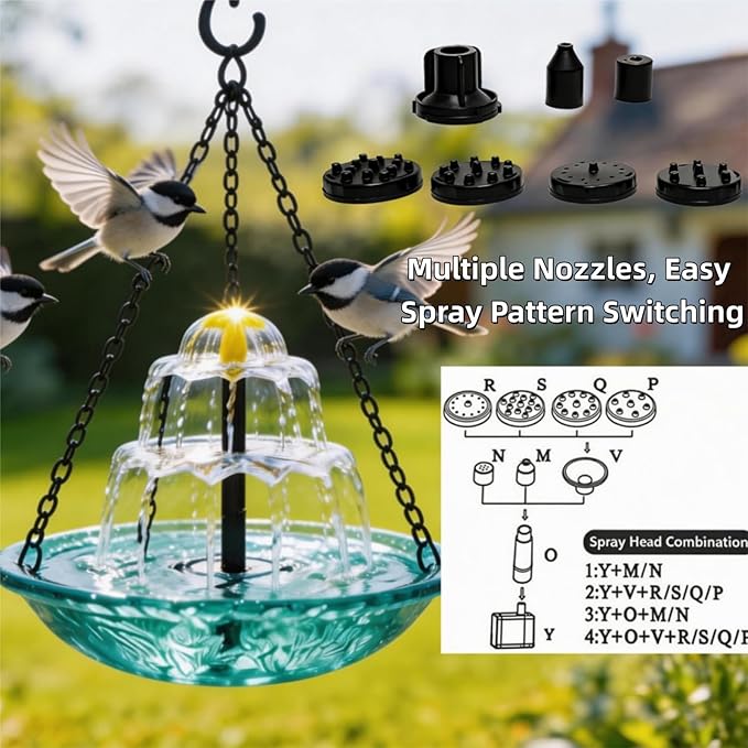 Hanging Solar Bird Bath Fountain, Solar Powered Cascading Outdoor Water Fountain, Hanging Bird Bath with Water for Outdoors Garden Patio Backyard Lawn Decor (Blue)