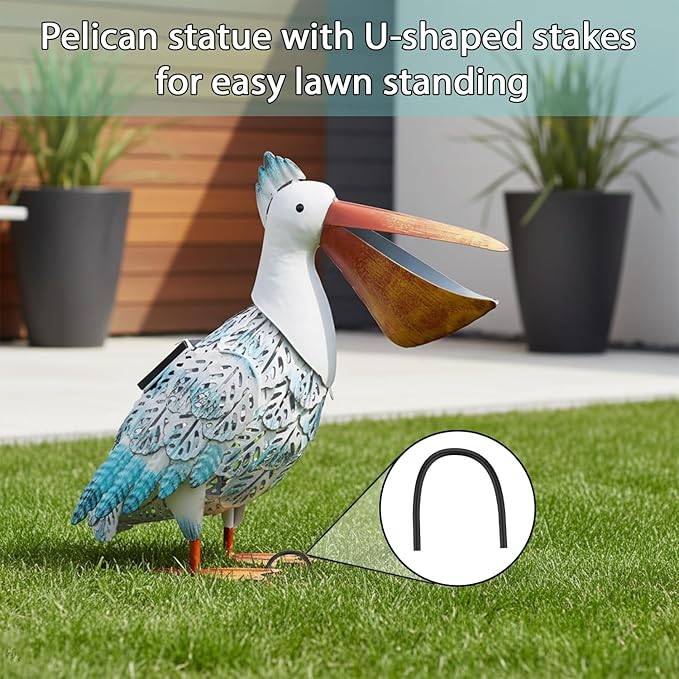 Pelican Statue Garden Decor, Solar Pelican Statues for Outside, 12 inches Pelican Statues, Lawn Ornaments, Coastal Ocean Bird Lawn Ornament for Outside Yard, balcony, Porch, Patio and Pool,Garden Gift