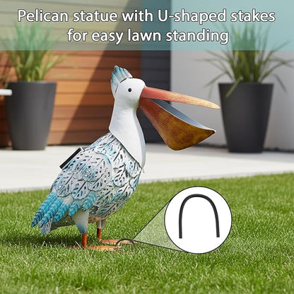 Pelican Statue Garden Decor, Solar Pelican Statues for Outside, 12 inches Pelican Statues, Lawn Ornaments, Coastal Ocean Bird Lawn Ornament for Outside Yard, balcony, Porch, Patio and Pool,Garden Gift
