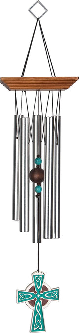 Woodstock Wind Chimes Garden Decor for Outside Outdoor Patio Décor, Front Porch Décor, 17" Woodstock Celtic Chime Celtic Cross Wind Chime, Inspirational Wind Chimes (WCCC)