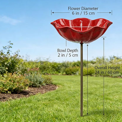 Handmade Metal Flower Garden Stake, Handmade Metal Flower Bird Bath & Pollinator Water Station, Colorful Bee/Butterfly/Bird Watering Station for Garden (1Pcs)
