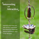 Glitzhome 8.5 FT Lotus Flower and Bell Rain Chains, Faux Copper Patina Finish Rain Chains for Gutters, Adjustable Rain Catcher Chain with V-Shaped Gutter