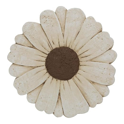 Landoraloria Cement Flower Stepping Stone 10” Daisy Garden Path Stone for Yard & Walkway Handcrafted Non-Slip Outdoor Patio Decor Weather-Resistant Cement Stone (White)