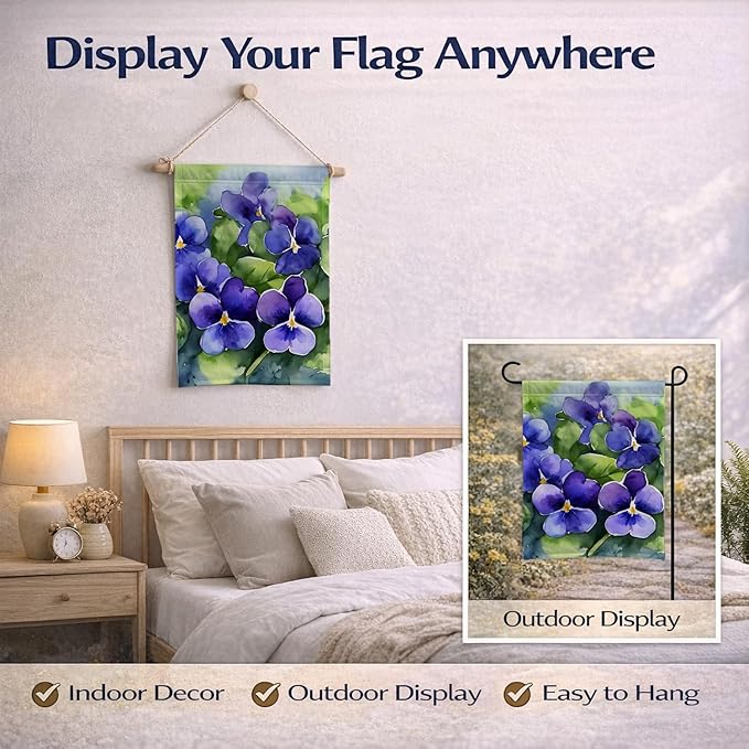 Caroline's Treasures Rhode Island Violets in Watercolor Garden Flag Mailbox Flag Decorative Yard Flag Banner Outside Patio Artwork Yard Flower Beds, Garden Size, Multicolor