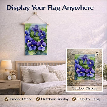 Caroline's Treasures Rhode Island Violets in Watercolor Garden Flag Mailbox Flag Decorative Yard Flag Banner Outside Patio Artwork Yard Flower Beds, Garden Size, Multicolor