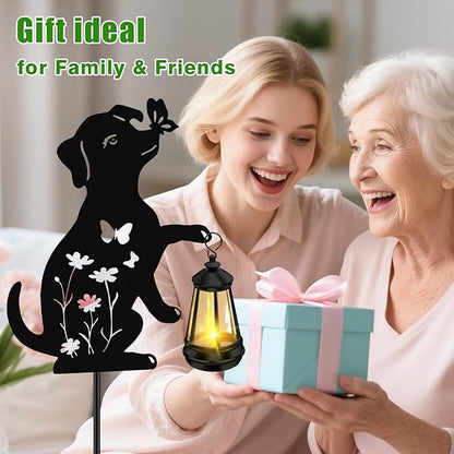 ZFNN Solar Garden Statues Dog Decor - Outdoor Metal Lantern Silhouette Stake, Waterproof Solar Lights for Yard Patio Lawn Pathway Art Decoration, Unique Gardening Gifts for Women Mom Dog Lovers 2Pack
