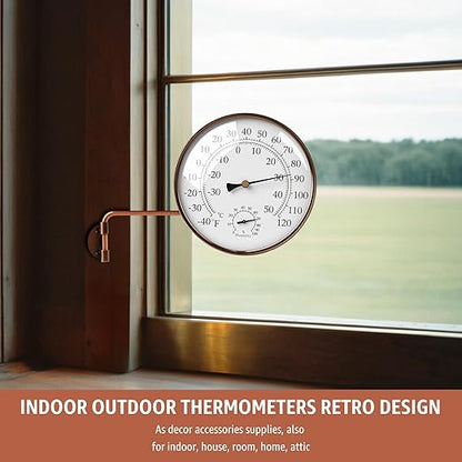 6-Inch Outdoor Thermometer and Humidity Gauge, Window Thermometer for Outside Temperature and Humidity Monitor, Brass Analog Dial, Battery-Free for Patio, Garage, Greenhouse, Garden, Wall