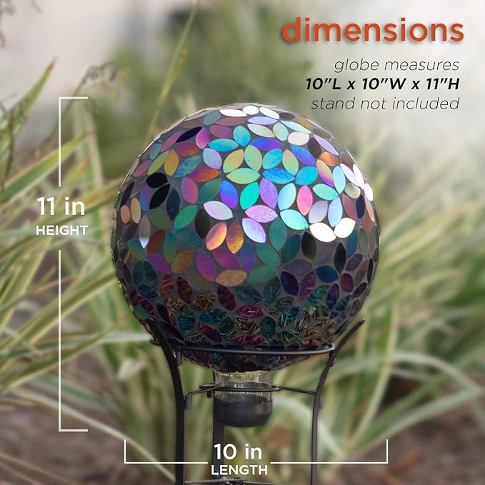 Alpine Corporation 10" Diameter Indoor/Outdoor Glass Mosaic Gazing Globe Yard Decoration, Purple Pearlized Petals Design