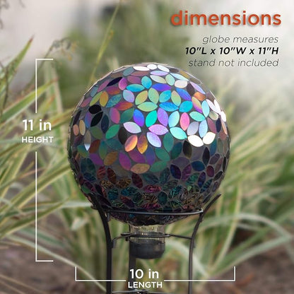 Alpine Corporation 10" Diameter Indoor/Outdoor Glass Mosaic Gazing Globe Yard Decoration, Purple Pearlized Petals Design
