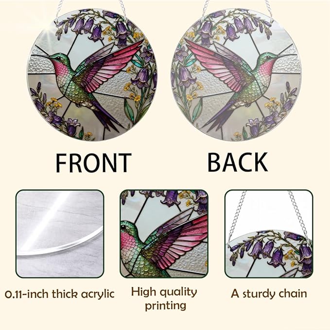 Hummingbird Acrylic Suncatcher, Hand-Painted Sun Catcher Garden Hangings, Decorative Hanging Suncatchers for Home Garden Decoration, Housewarming Gift for Bird Lovers
