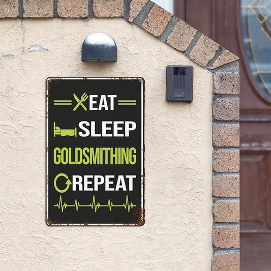 Vintage Retro Metal Wall Decor Signs Eat Sleep Repeat Goldsmithing Goldsmith for Home,Kitchen,Bathroom,Patio & Garden Inspirational & Funny Life Quotes 8x12 Inches