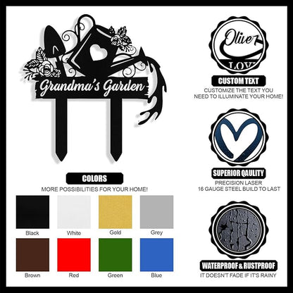 Personalized Metal Garden Signs with Stake, Custom Garden Tool Signs Decor Outside Waterproof, Customized Name Sign Yard Lawn Gardens Decor Gardening Gifts for Moms Grandmas Gardeners