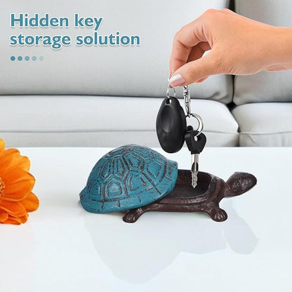 Cast Iron Turtle Key Hider Box Garden Animal Statue for Outdoor Hide a Key Holder Antique Tortoise Trinket Boxes Decorative Iron Cast Hider for Patio Porch
