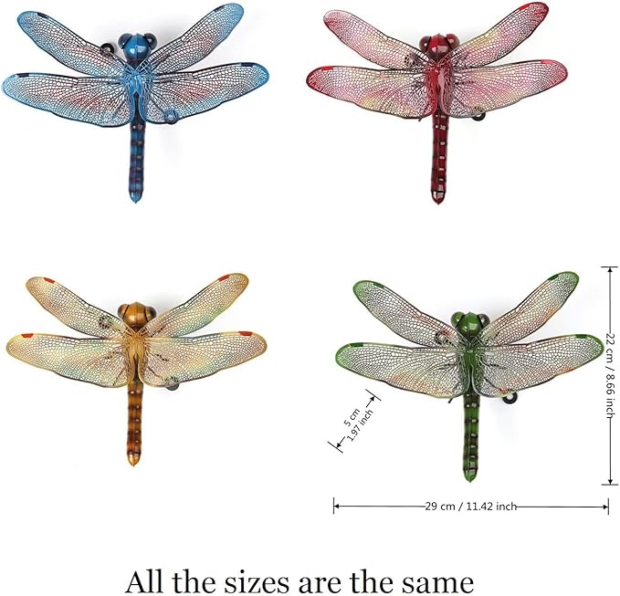 PROW® Metal Insect Ornament Hanging Colorful Dragonfly, Indoor Outdoor Metal Garden Statue Ornament, Spring Ornament for Gardening Enthusiasts