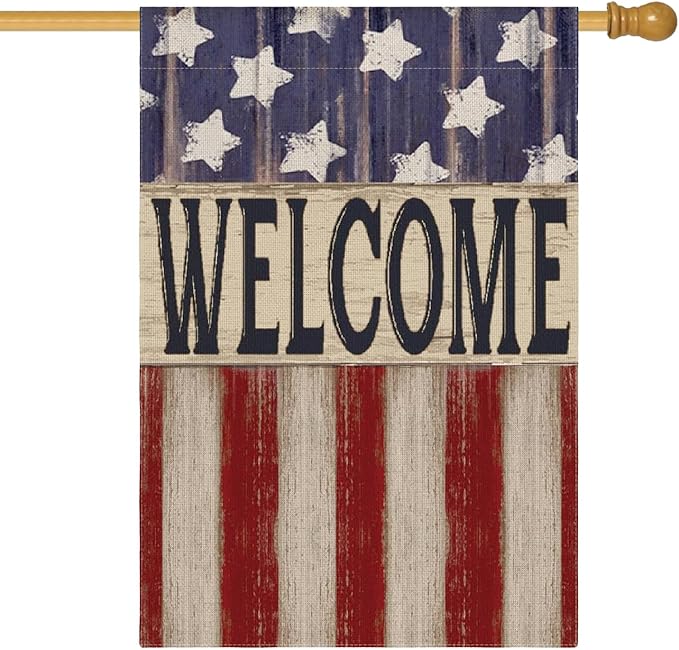 AVOIN colorlife Patriotic 4th of July House Flag 28x40 Inch Double Sided Outside, Memorial Day Retro American Stars and Stripes Welcome Yard Outdoor Decoration
