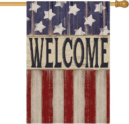 AVOIN colorlife Patriotic 4th of July House Flag 28x40 Inch Double Sided Outside, Memorial Day Retro American Stars and Stripes Welcome Yard Outdoor Decoration