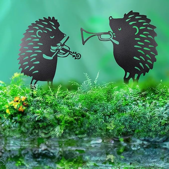 Metal Garden Stake Decor, Acrylic 2D Garden Decoration, Garden Accessories for Outdoor Indoor Yard Lawn Pot Plants (2PCS-Hedgehog)