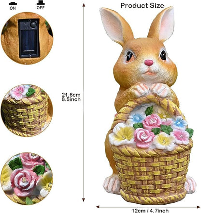 Garden Rabbit Statue Solar Light Outdoor Decorations Rabbit Figurine Light for Outdoor Patio Balcony Yard Porch Lawn for Women Mom Grandma Family Friend