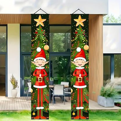 BlissYard Christmas Elf Door Banner 71x12 inch Christmas Tree Hanging Porch Banner Cute Holiday Decorations for Kids Front Door Xmas Party Fireplace Entryway Wall Decor Outdoor Sign