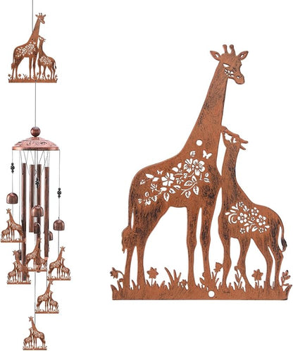 Giraffe Wind Chimes Gift for Outdoor, Giraffe Gifts for Men Women Dad Grandpa, Memorial Gift Metal WindChimes for Outside Indoors Home Lawn Porch Patio Garden Decor Yard Decoration
