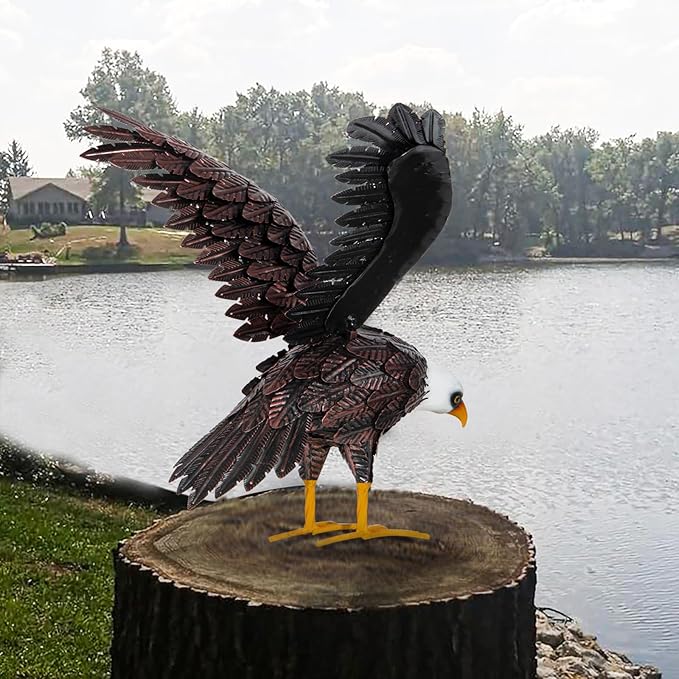 Bald Eagle Statue Garden Sculpture, Metal Yard Art Eagle Decoration, Large Eagle Outdoor Statues for Garden Yard Lawn Decoration