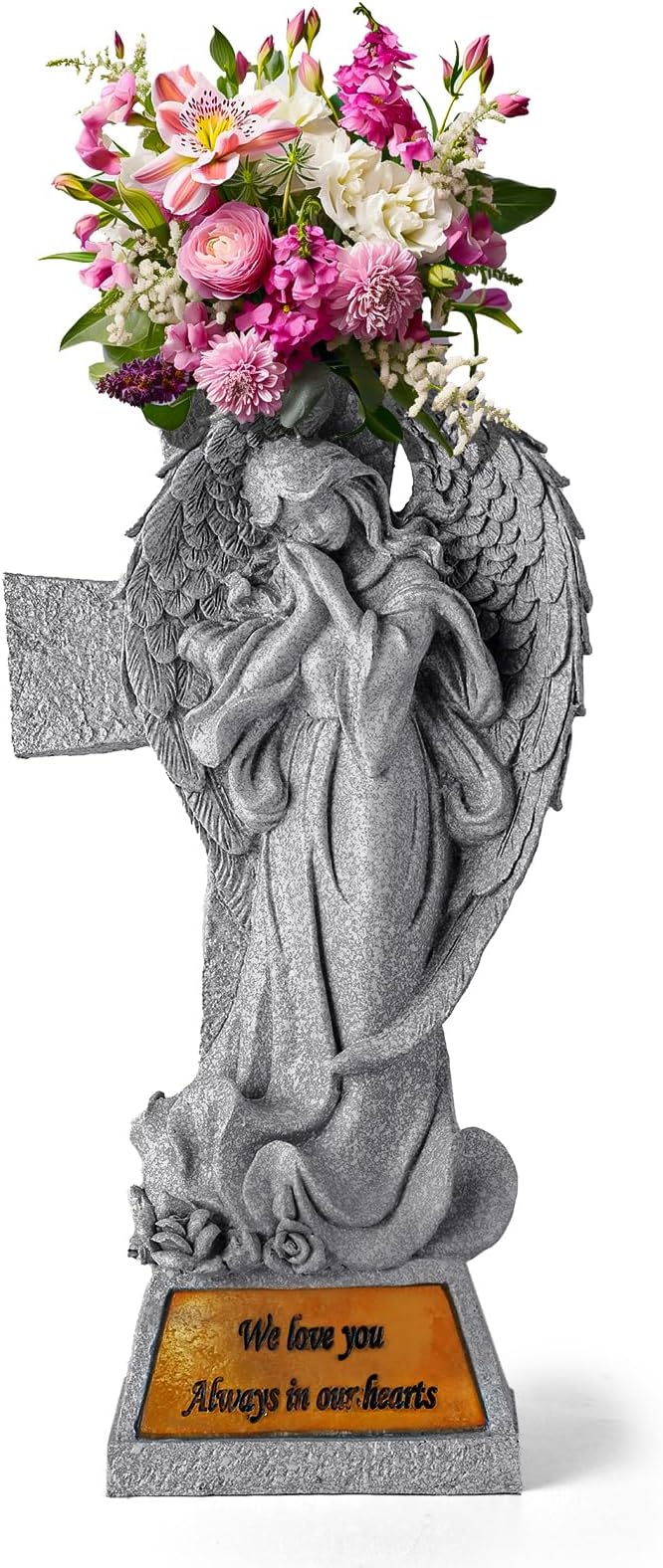 JFHEDY Angel Garden Statue Outdoor Decor, Grave Decorations for Cemetery, Solar Angel Garden Figurines Gifts for Mom Grandma or Cemetery Decorations for Grave Garden Memorial Stones