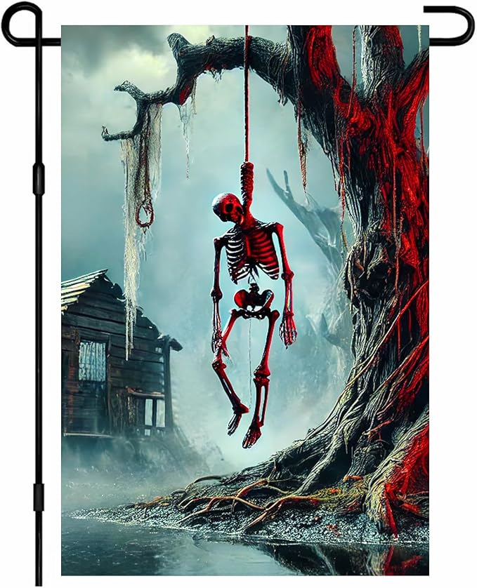 BlissYard Halloween Horror Garden Flag 12x18 Inch Hanging Skull Swamp Tree Flag Outdoor Yard Decorations House Banner Porch Lawn Patio Home Decor