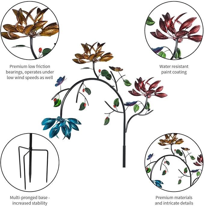 Evergreen Garden Beautiful Summer Multi Colored Flowers Wind Spinner | 91 inches Tall x 41 Inches Wide | Fade and Weather Resistant | Metal Stake | Garden Yard Outdoor Decor for Home
