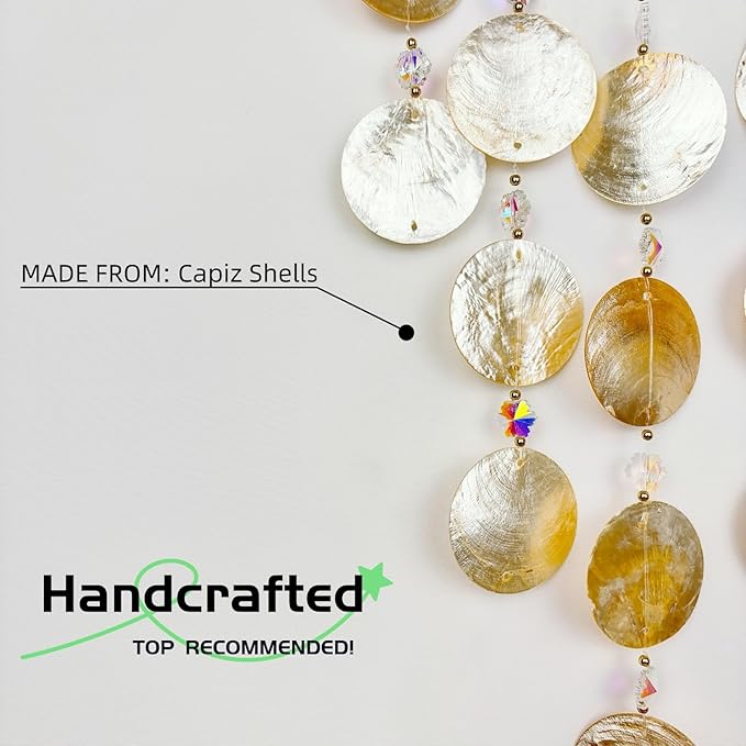 Gold Crystal Tree of Life Dream Catcher Suncatcher Capiz Shell Wind Chime Seashell Ceiling Cottage Core Decor Unique Indoor Outdoor Handmade for Women