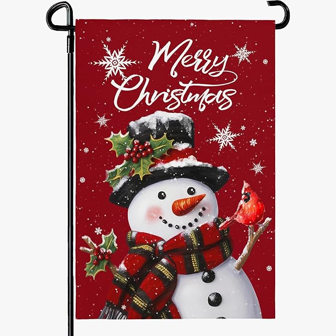 Snowman Merry Christmas Garden Flag Winter Yard Flags Red Xmas Snowman Garden Outdoor Decorations for Outside Small Xmas Flag Double Sided 12 x 18