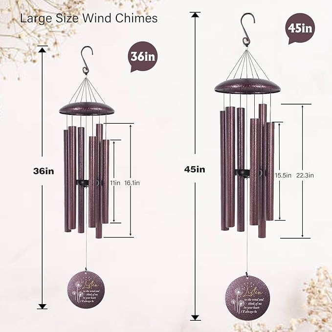 ASTARIN Personalized Memorial Wind Chime for Loss of Loved One 30/36/42 inch, Sympathy Deep Tone Wind Chimes for Mom Dad/Mother Father, Remembrance Gifts for Grief Condolence Funeral, Produced in USA