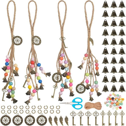 FREEBLOSS 4 Set Witch Bells DIY Kit for Door Knob Witch Bell Witchcraft Kit Pentagram Witchy Decor Positive Hanging Wiccan Wind Chimes Witchcraft Supplies Witches Protection Bells