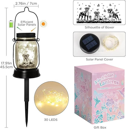 Boxer Dog Gifts for Women/Men Boxer Dog Lovers Solar Lantern Mom Birthday, Mothers Day, Christmas Gifts, Solar Garden Decoration Outside for Yard, Patio,Backyard,Porch, Torches
