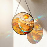 7.8 Inch Stained Glass Window Hanging Desert and Camel Suncatcher Decor for Birthday for Women, Men, Wife, Aunt, and Mom