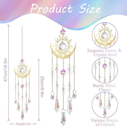 DEMIUKO Crystal Suncatcher, Suncatchers for Windows Hanging Prism Rainbow Maker Suncatchers with Crystals Indoor Outdoor Home Garden Decor for Birthday Thanks Giving Christmas(Sun and Moon)