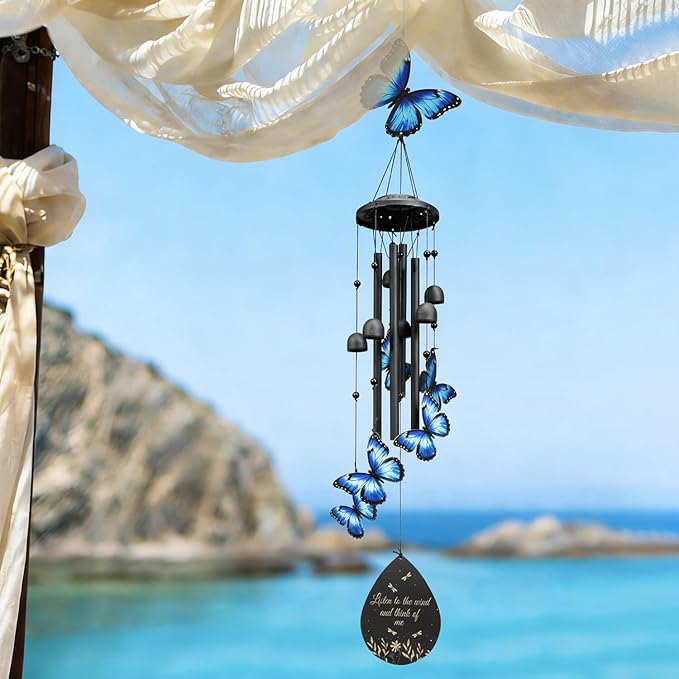 Butterfly Wind Chimes Outdoor Black Metal Windchimes Garden Patio Decor Butterfly Gifts for Women Ideal Memorial/Housewarming/Birthday/Festival Gifts Front Yard Decor