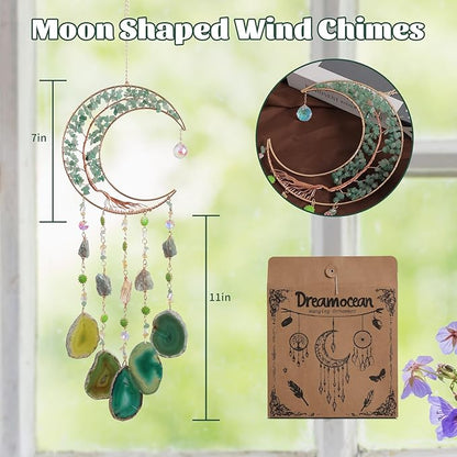 Agate Dream Catchers,Dreamocean Moon Tree of Life Dream Catcher for Wall Hanging Decor Sun Catchers Indoor Window with Healing Crystals and Stones Perfect Craft Gift for Adults