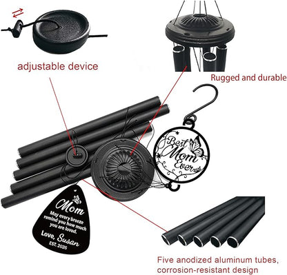 Personalized Wind Chimes for Mom Grandma Nana Mimi Gigi - Customized Mother's Day Birthday Gift from Daughter Son - Large Deep Tone Outdoor Metal Windchime for Garden Patio - Best Mom Ever Home Decor