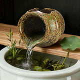 M METERXITY Ceramic Garden Fountain Spitter, Clay Pot Ecological Tank for Pond/Backyard Water Feature/Cave Waterfall/Landscaping, DIY Water Flow Jar Hydroponic Vase [5.5in, Iridescent Green]