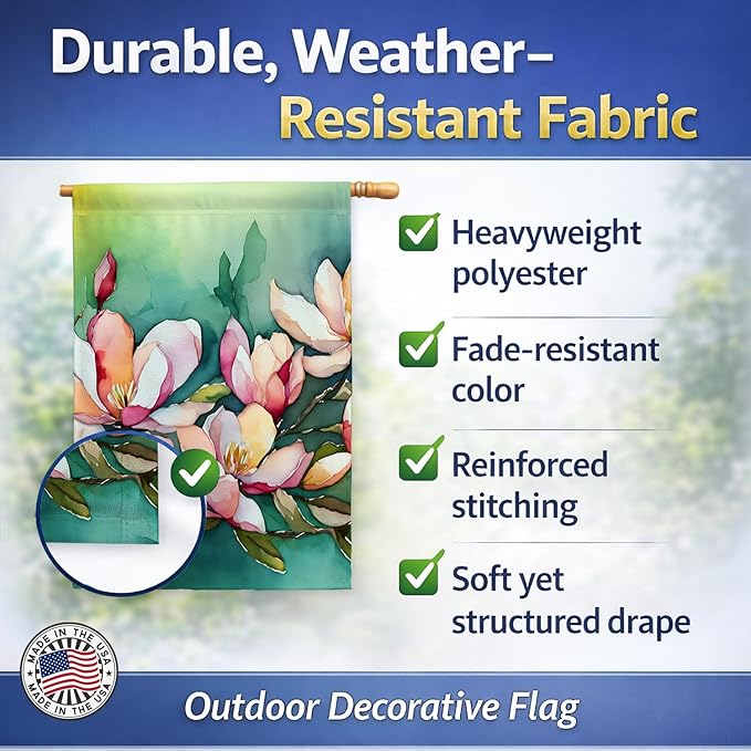 Caroline's Treasures Louisiana Magnolias in Watercolor House Flag Large Porch Sleeve Pole Decorative Outside Yard Banner Artwork Wall Hanging, Polyester, House Size, Multicolor