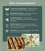 Nalulu Rustic Bamboo Wind Chimes - Outside Outdoor Wooden Windchimes, Small, Floral Burned Design with Coconut Crown, Handcrafted with Calming Deep Tones, Home Decor Ideal Gift for Him & Her
