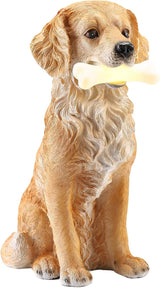 13.6" Solar Golden Retriever Garden Statue with Bone Light, Resin Sitting Dog Outdoor Decor, Waterproof Solar Powered Animal Statue for Yard, Lawn, Garden