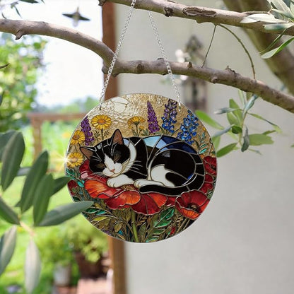 Cat Acrylic Suncatcher, Acrylic Suncatcher Window Hanging Decor, Hand-Painted Sun Catcher Garden Hangings, Cats Christmas Ornaments for Tree Hanging, Cat Lovers Gifts for Women
