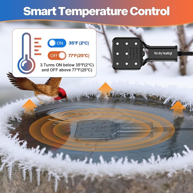 120V 250W Pond De-Icer and Chicken Water Heater for Livestock Tank Heater, Featuring Power-Off Protection, Overheating Protection, GFCI Plug & 9.2FT UL Approved Cord